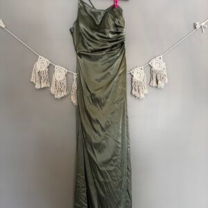 Elegant Olive One Shoulder Formal Dress